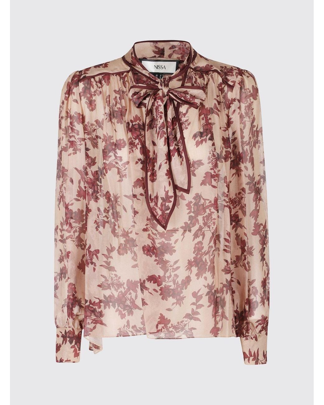 Nissa Red Floral Print Silk And Viscose Blouse With A Pussy-Bow Neck