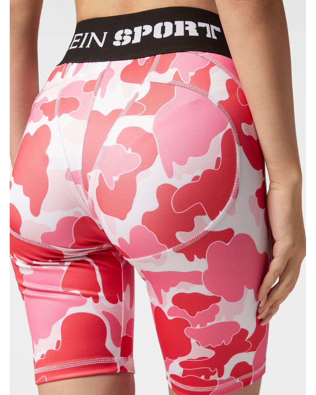 Philipp Plein Red High-Waisted Camouflage Print Cycling Shorts