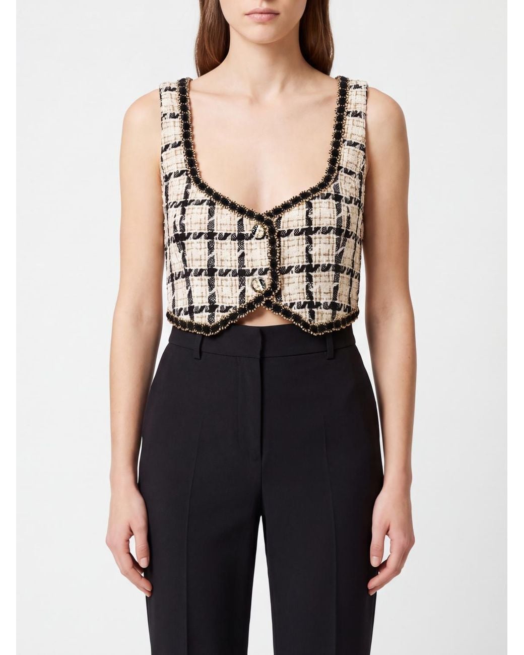 Twinset Black Cropped V-Neck Top