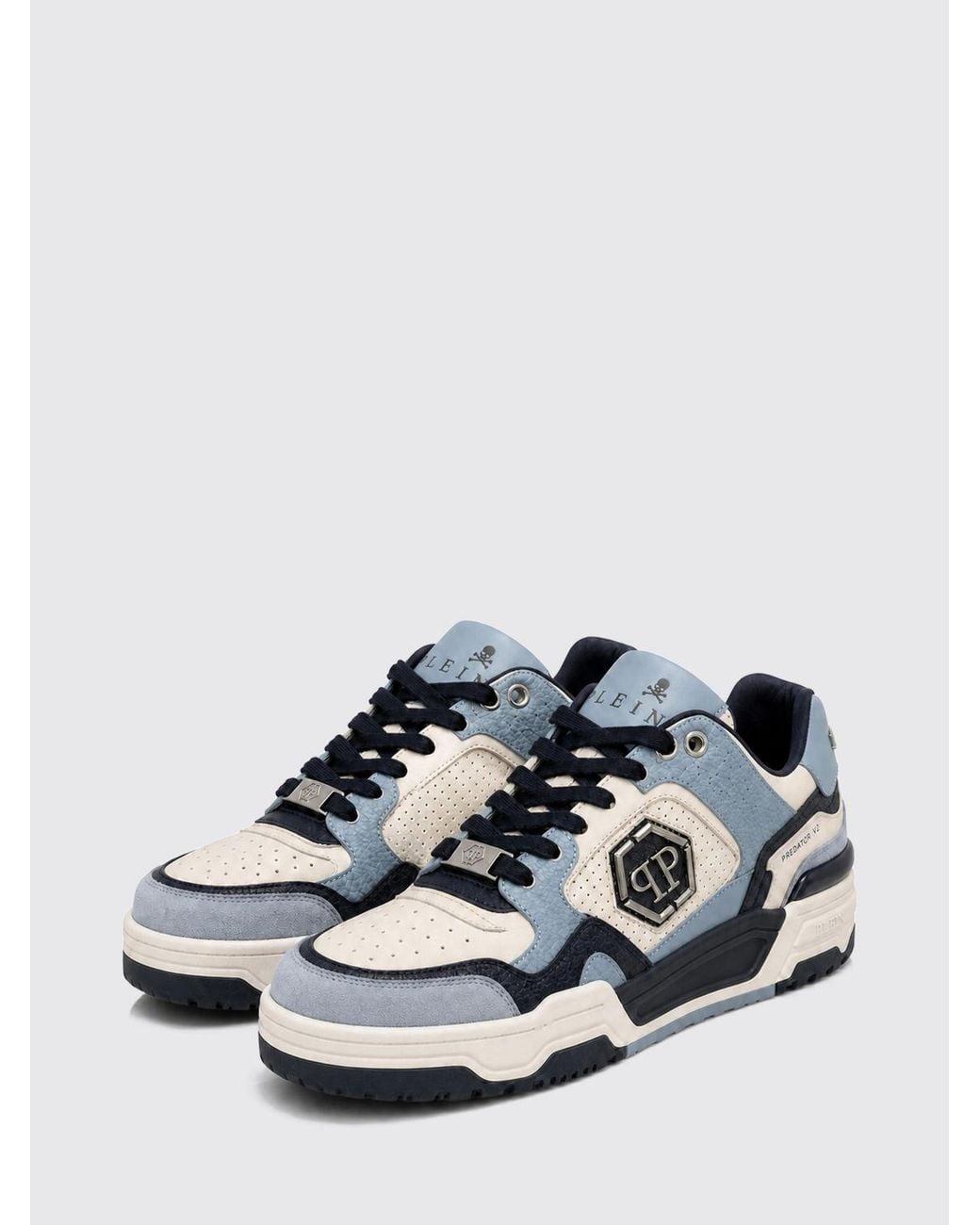 Philipp Plein White Predator V2 Low-Top Leather Trainers With Hexagon Logo for men