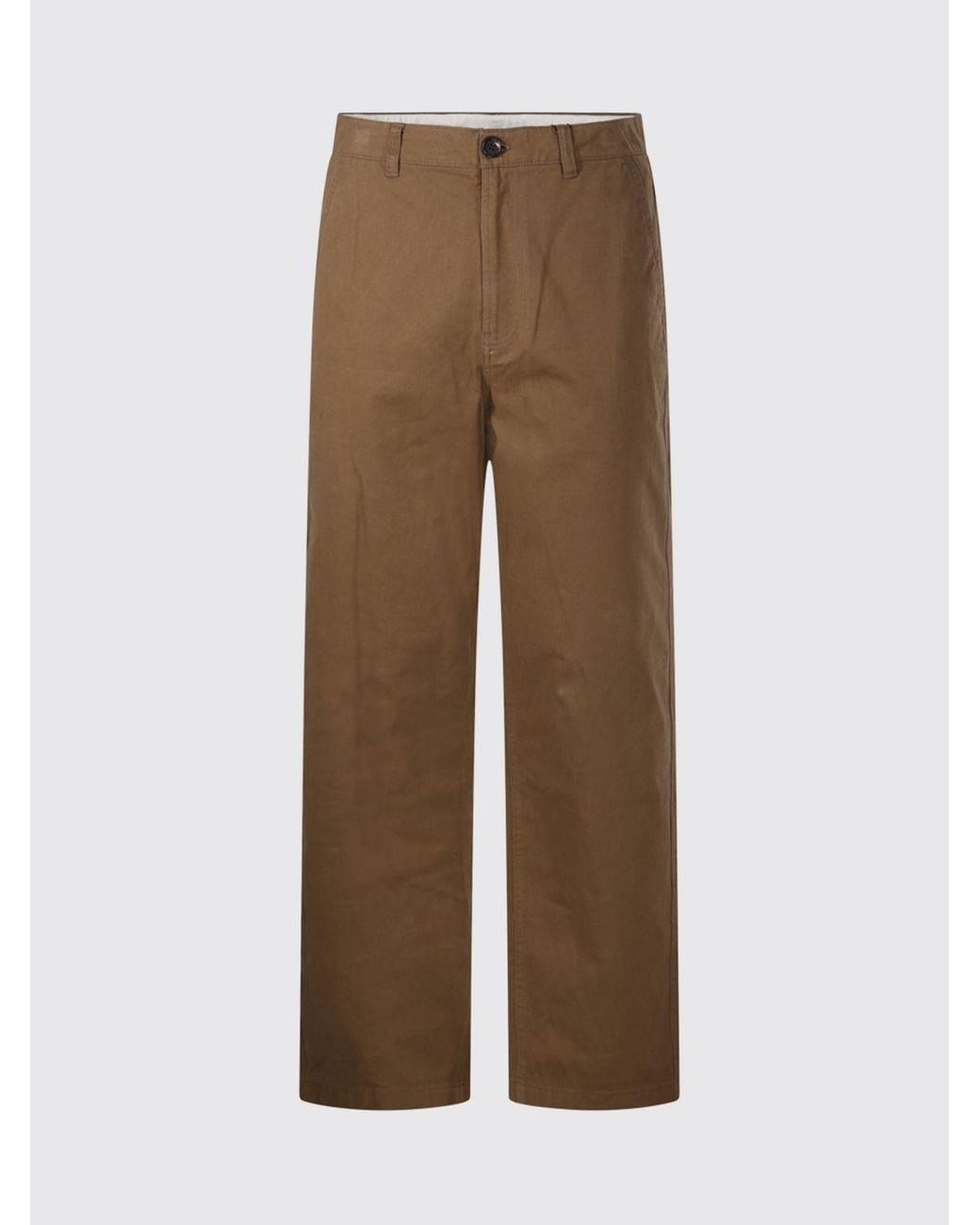 DUNST Brown Slacks Wide-Leg Cotton Chino Trousers With Mid-Rise Waist for men