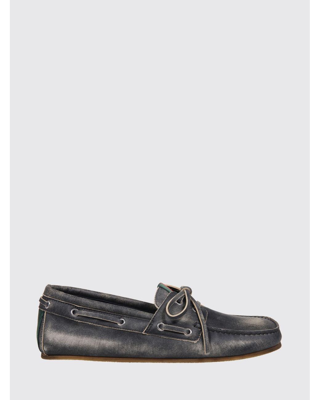 Gucci Gray Used Leather Boat Loafers for men