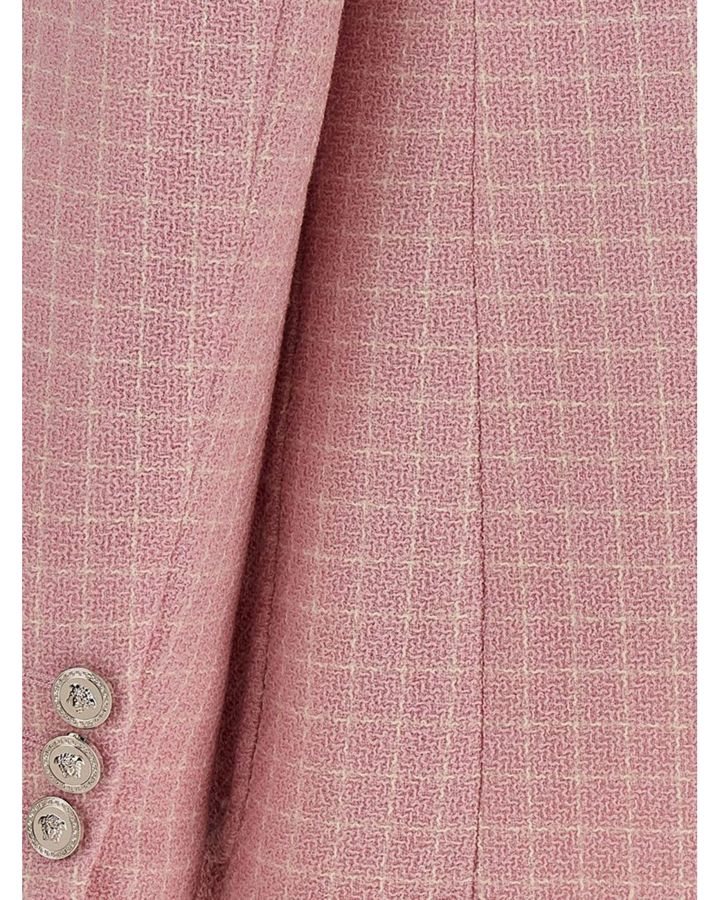 Versace Pink Checked Single-Breasted Virgin Wool Blazer