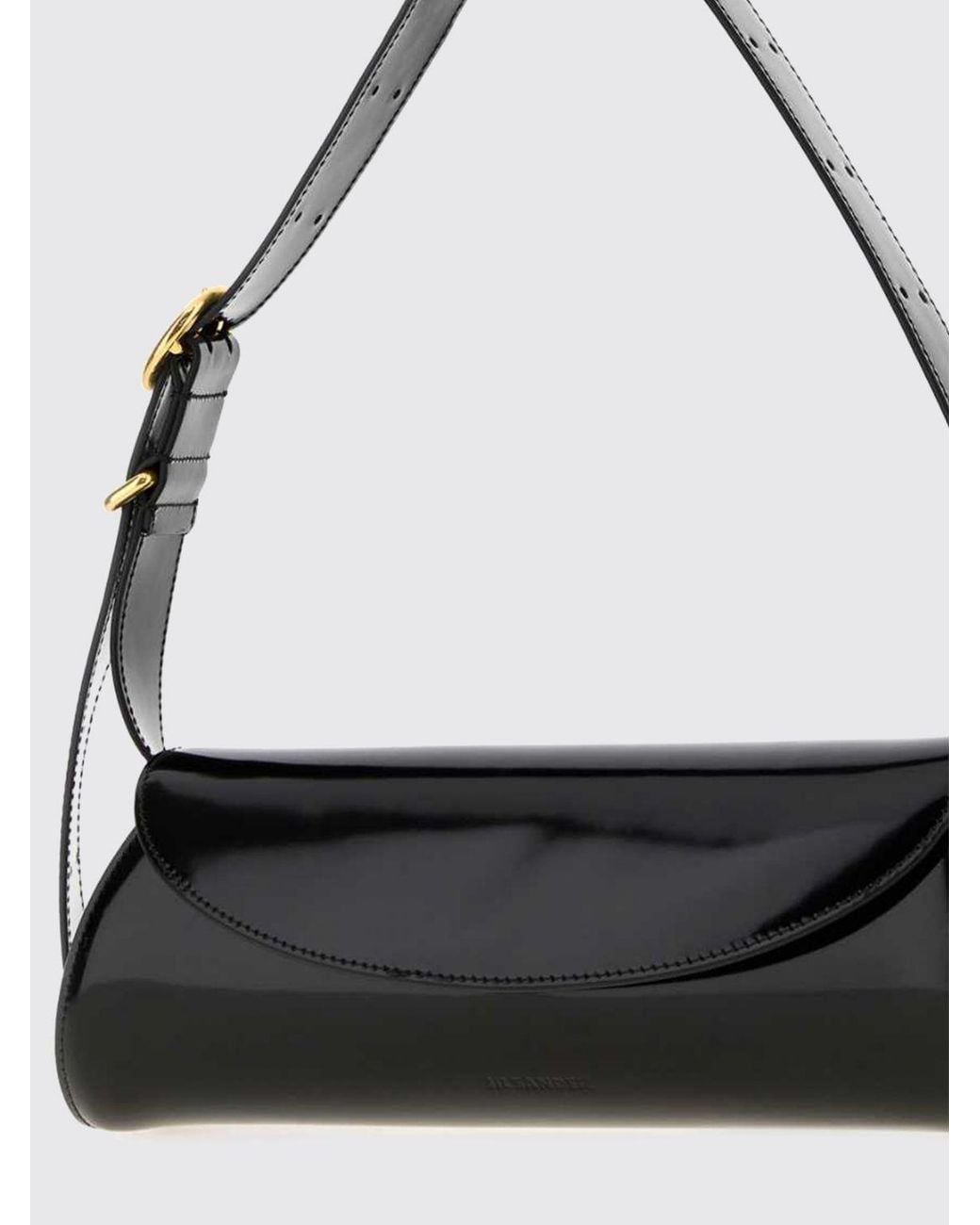 Jil Sander Black Cannolo Small Patent Leather Shoulder Bag With Embossed Logo