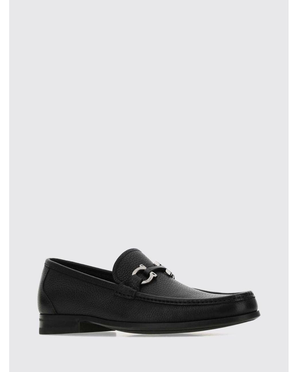 Ferragamo White Pebbled Calfskin Loafers With Gancini Horsebit Detail for men