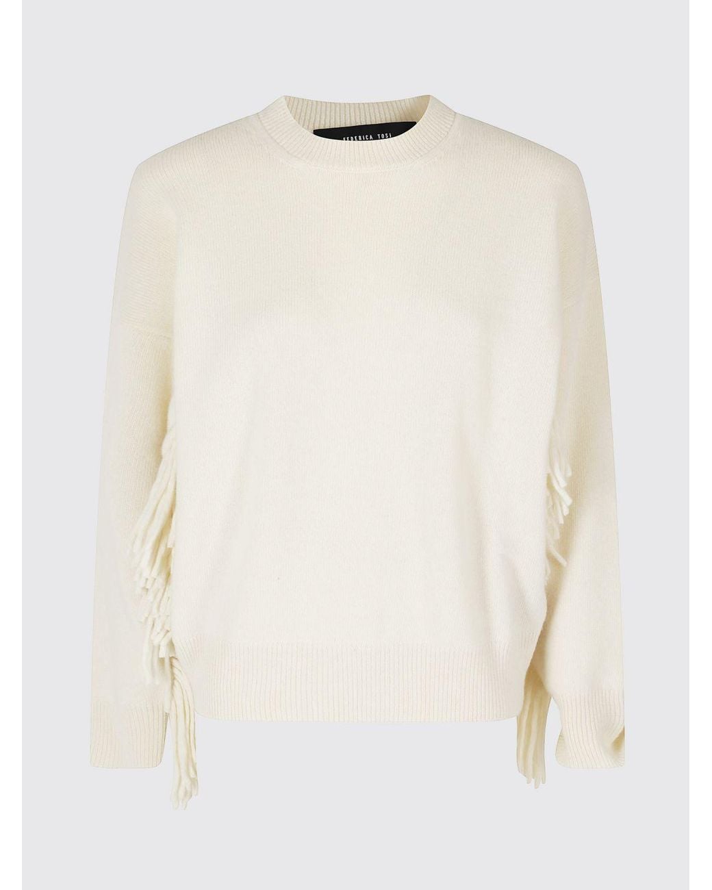 FEDERICA TOSI White Fringed Wool And Cashmere Blend Crewneck Jumper
