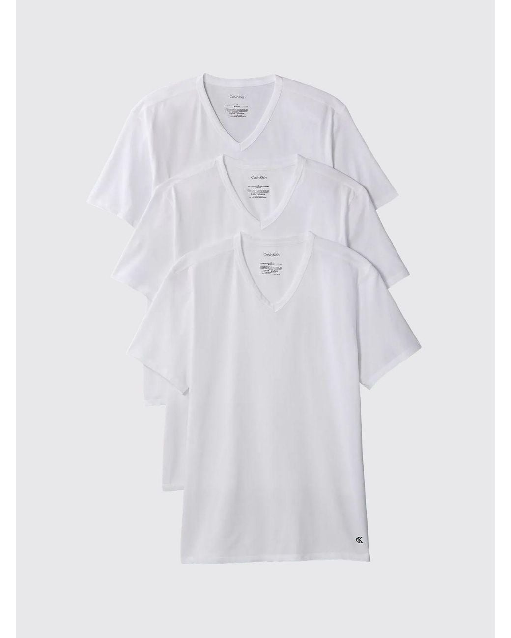Calvin Klein White Set Of 3 Slim Fit V-Neck Cotton T-Shirts for men