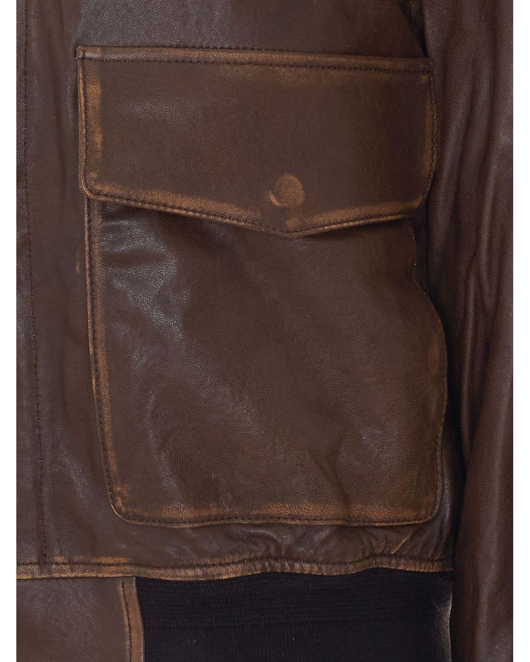 DUNST Brown Lambskin Leather Bomber Jacket With Fur Collar And Elasticated Cuffs