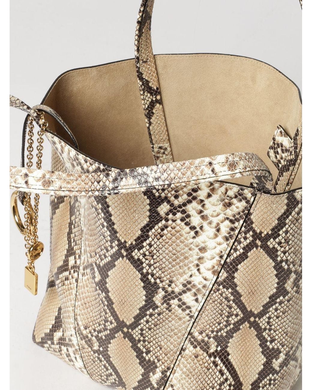 Chloé Natural ChloÉ Spin Python-Print Calfskin Tote Bag With Charm