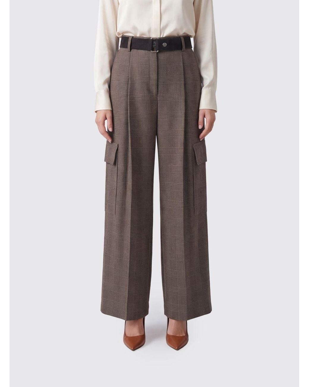 P.A.R.O.S.H. Brown Riley High-Waisted Prince Of Wales Wool P.A.R.O..H. Cargo Trousers