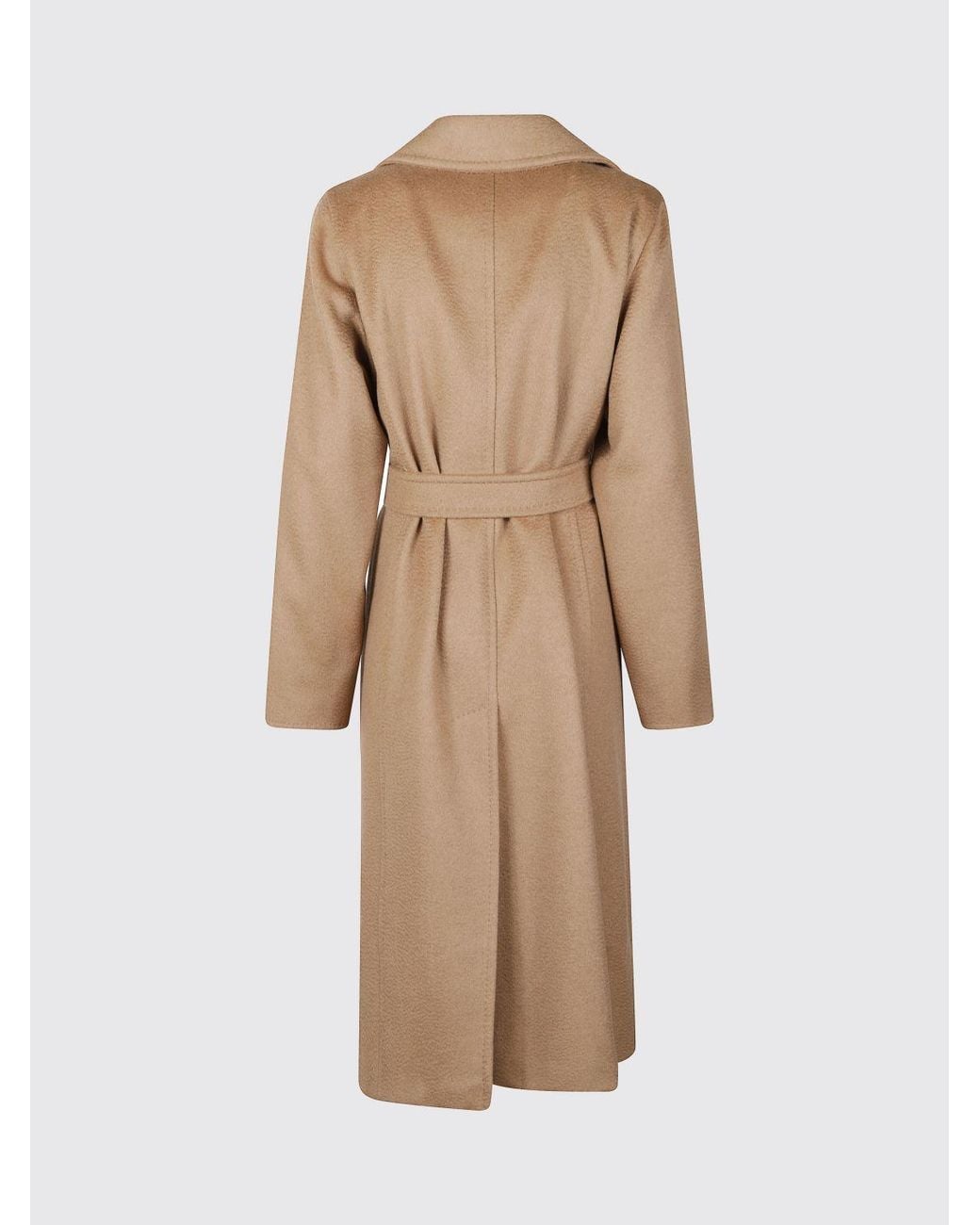 Max Mara Natural Knee-Length Wool Robe Coat With Belt
