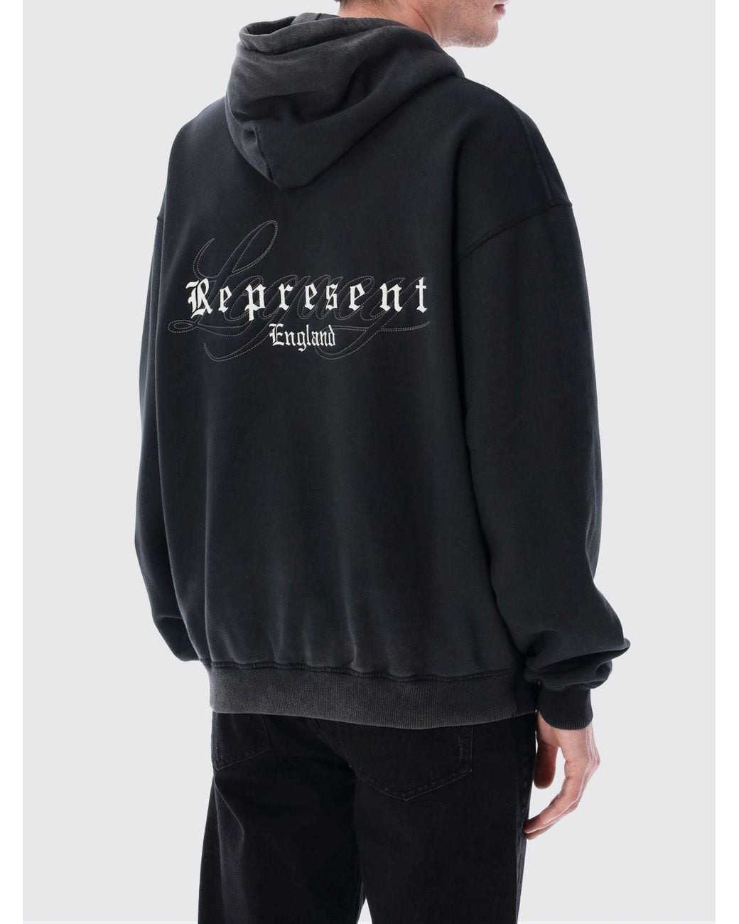 Represent Blue Cotton Hooded Sweatshirt With Logo for men