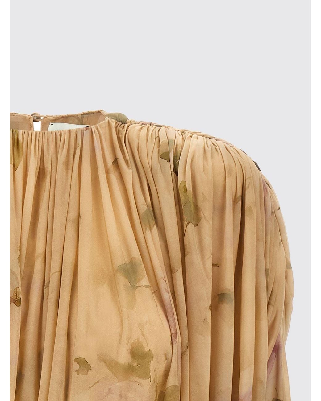 Magda Butrym Natural Long-Sleeved Floral Print Draped Cupro Sheath Mini Dress