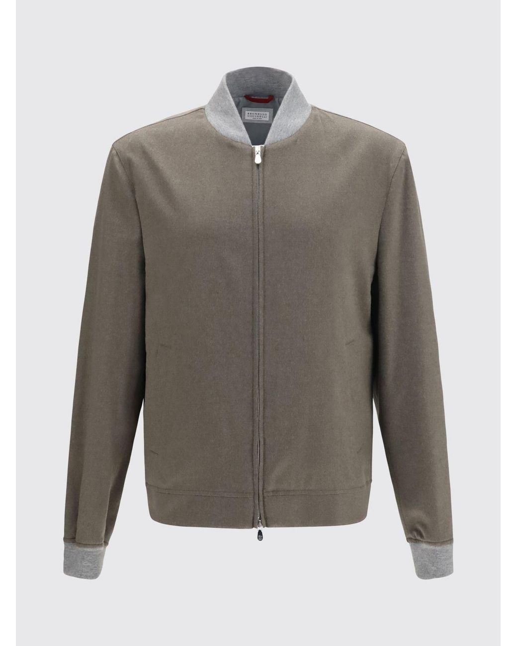 Brunello Cucinelli Gray Pure Cashmere Bomber Jacket With Ribbed Collar for men
