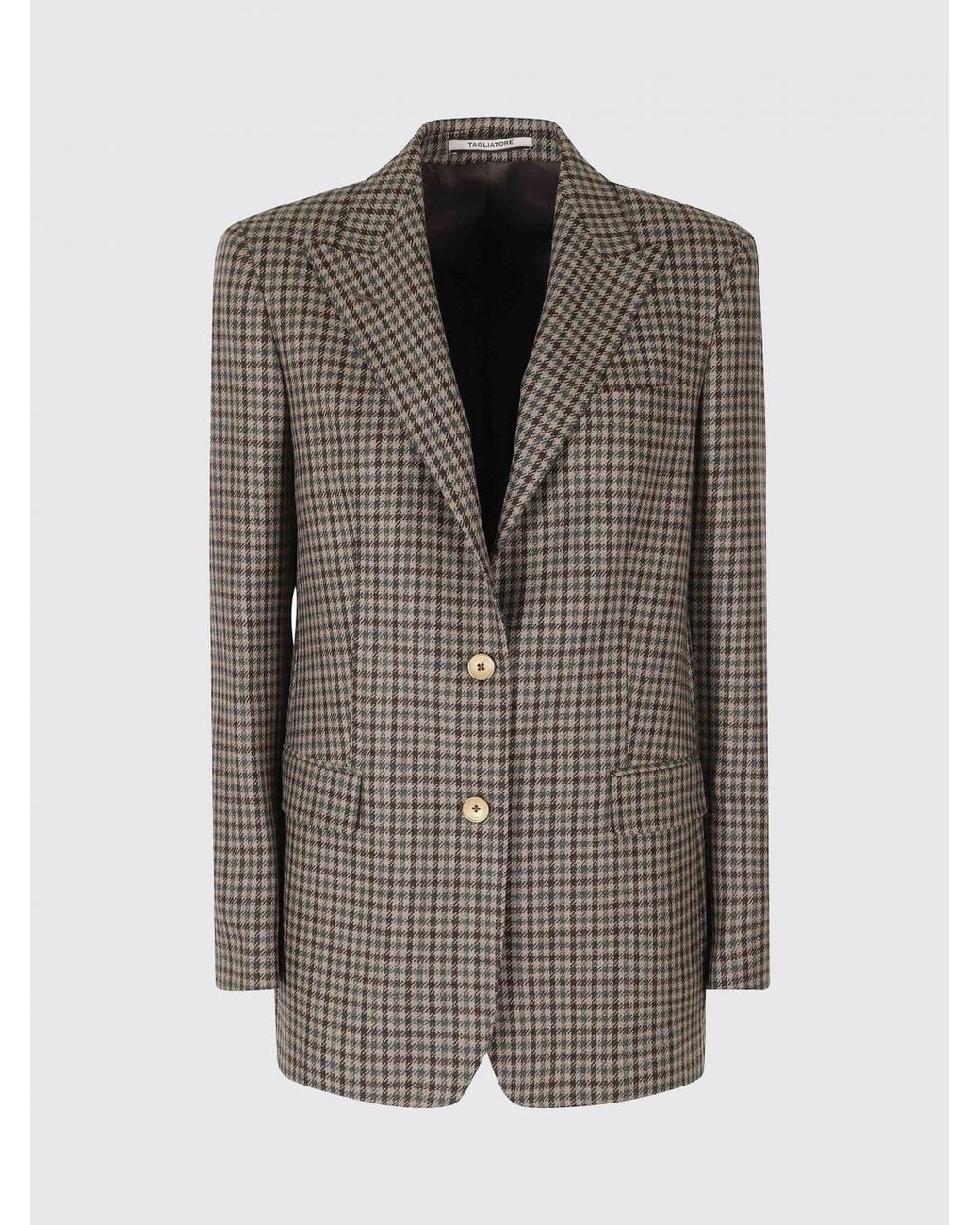 Tagliatore Brown Houndstooth Virgin Wool Blazer With Peaked Lapels