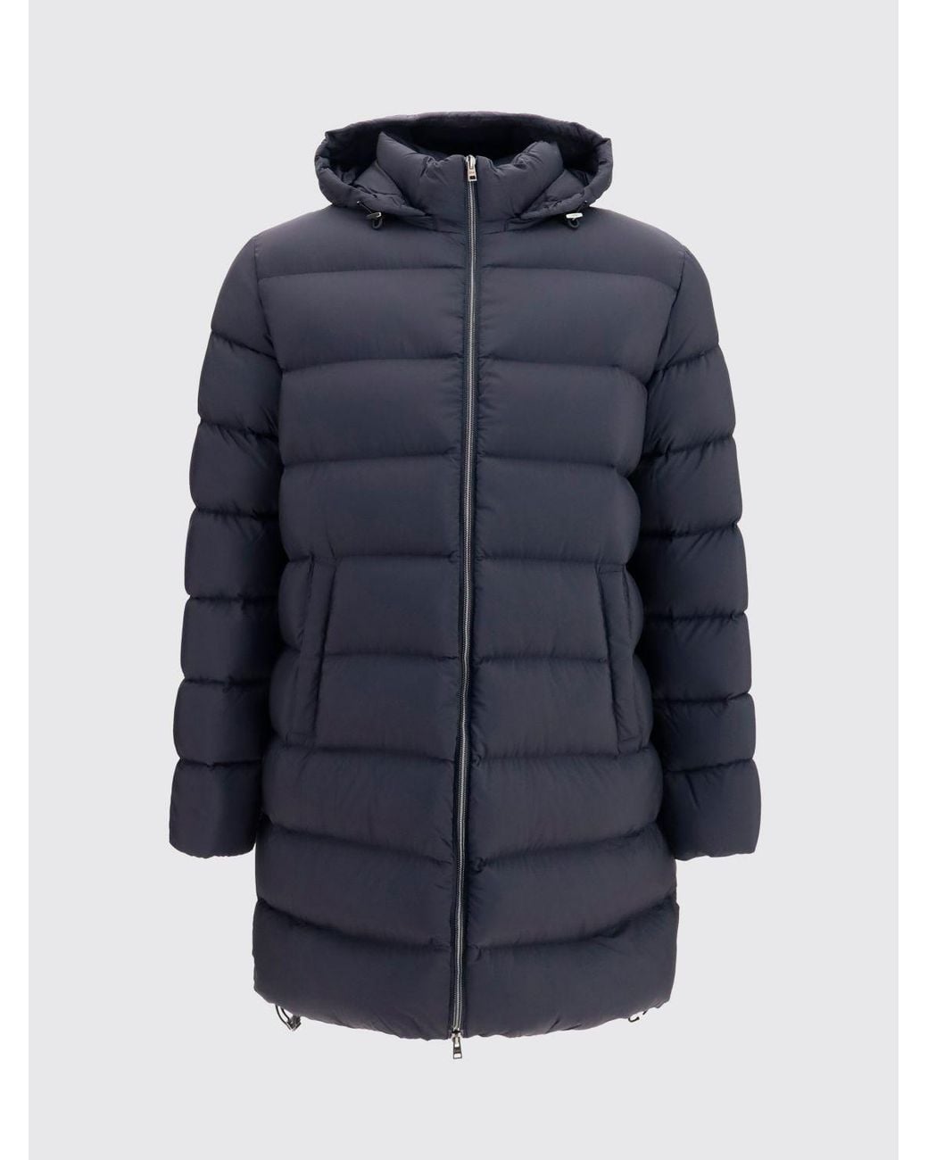 Herno Blue Long Water-Repellent Quilted Nylon Down Jacket With Hood for men