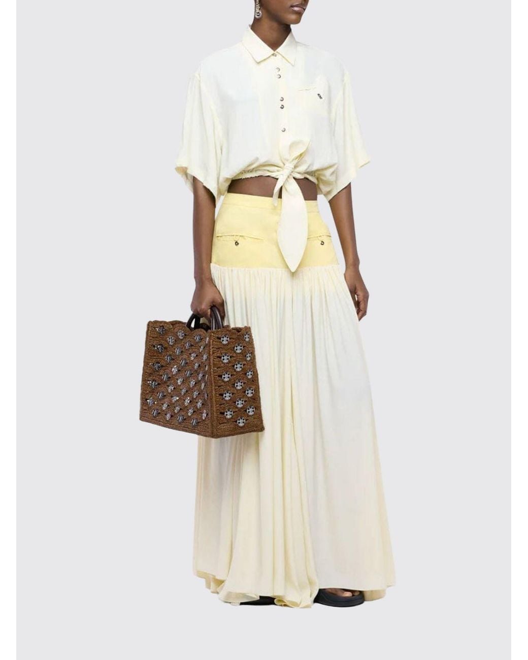 Rabanne Brown 1969 Raffia And Leather Tote Bag With Metallic Rings