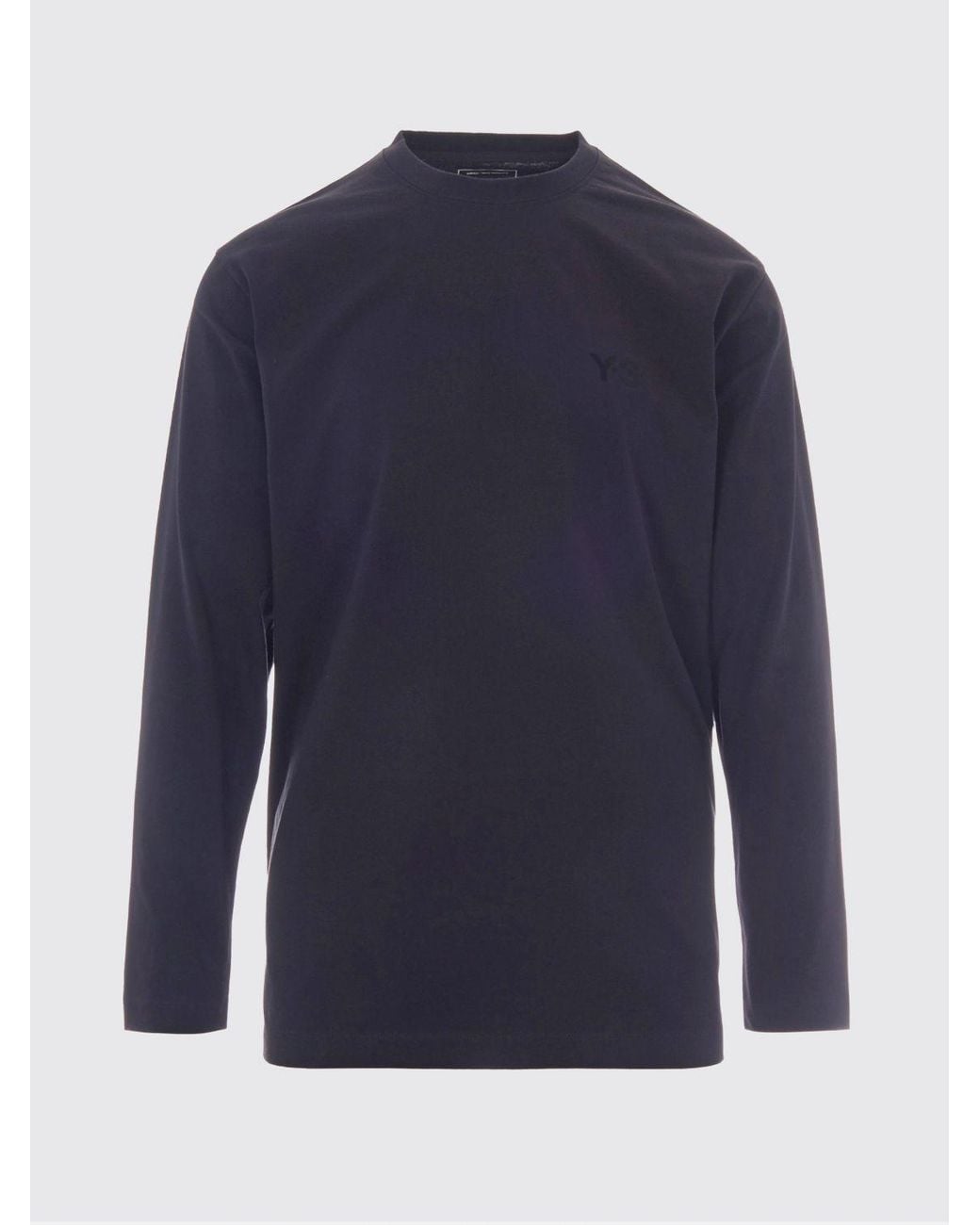 Y-3 Blue Crewneck Long-Sleeved Cotton T-Shirt With Tone-On-Tone Logo for men