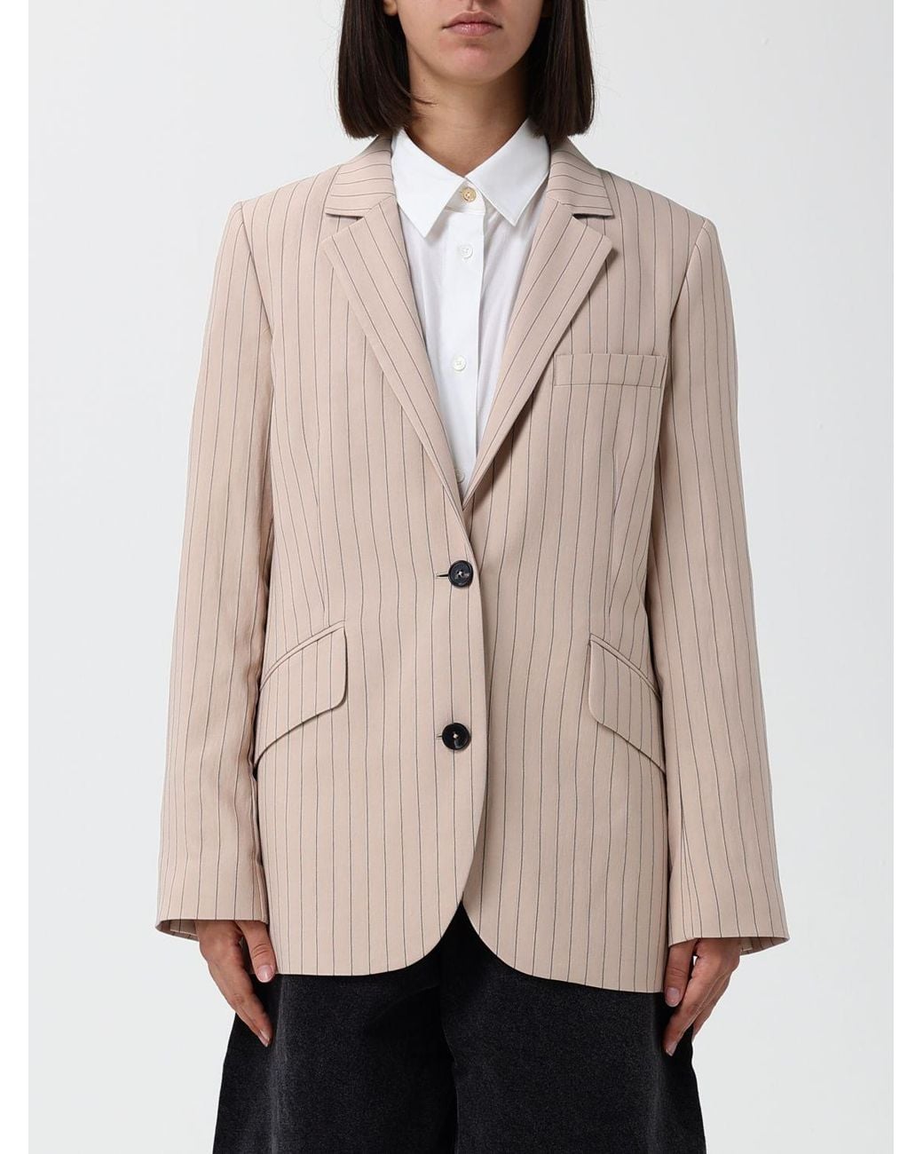 Paul Smith Natural Pinstriped Viscose Single-Breasted Blazer With Lapel Collar