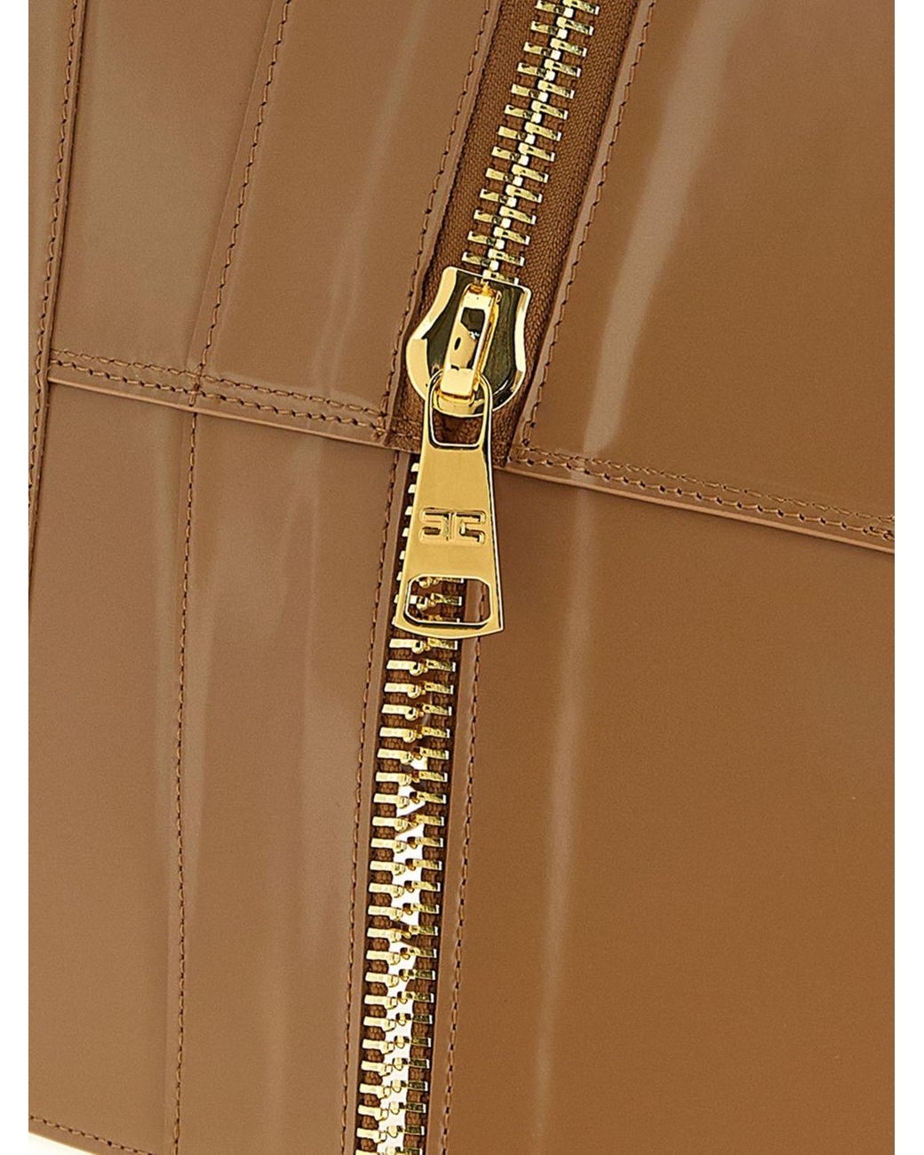 Elisabetta Franchi Brown Leather Bustier Belt With Monogram Logo And Tie Closure