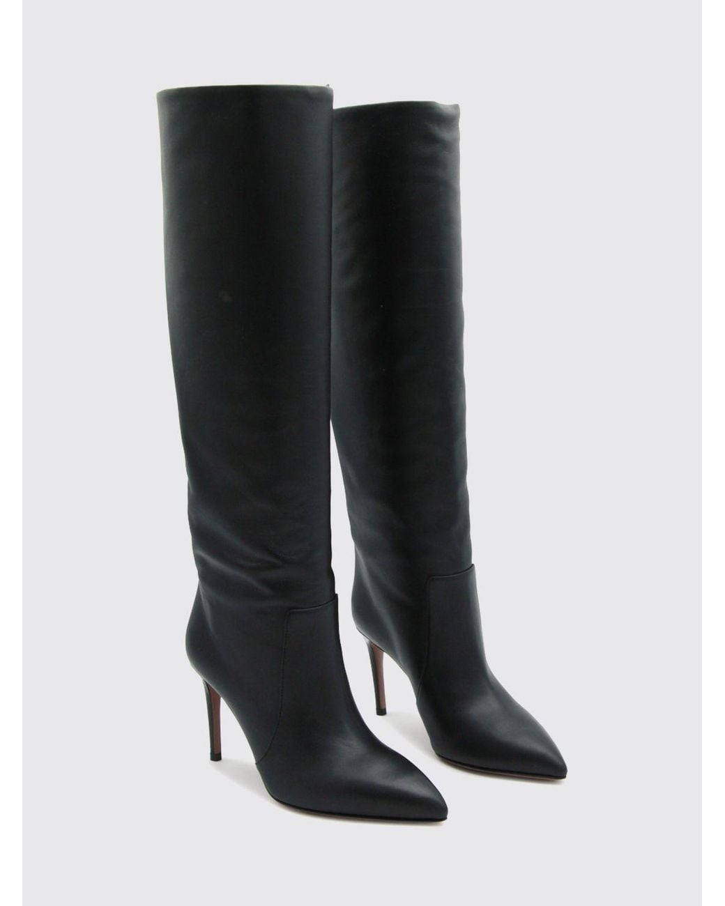 Paris Texas Black Over-The-Knee Leather Boots With High Stiletto Heel And Tapered Toe
