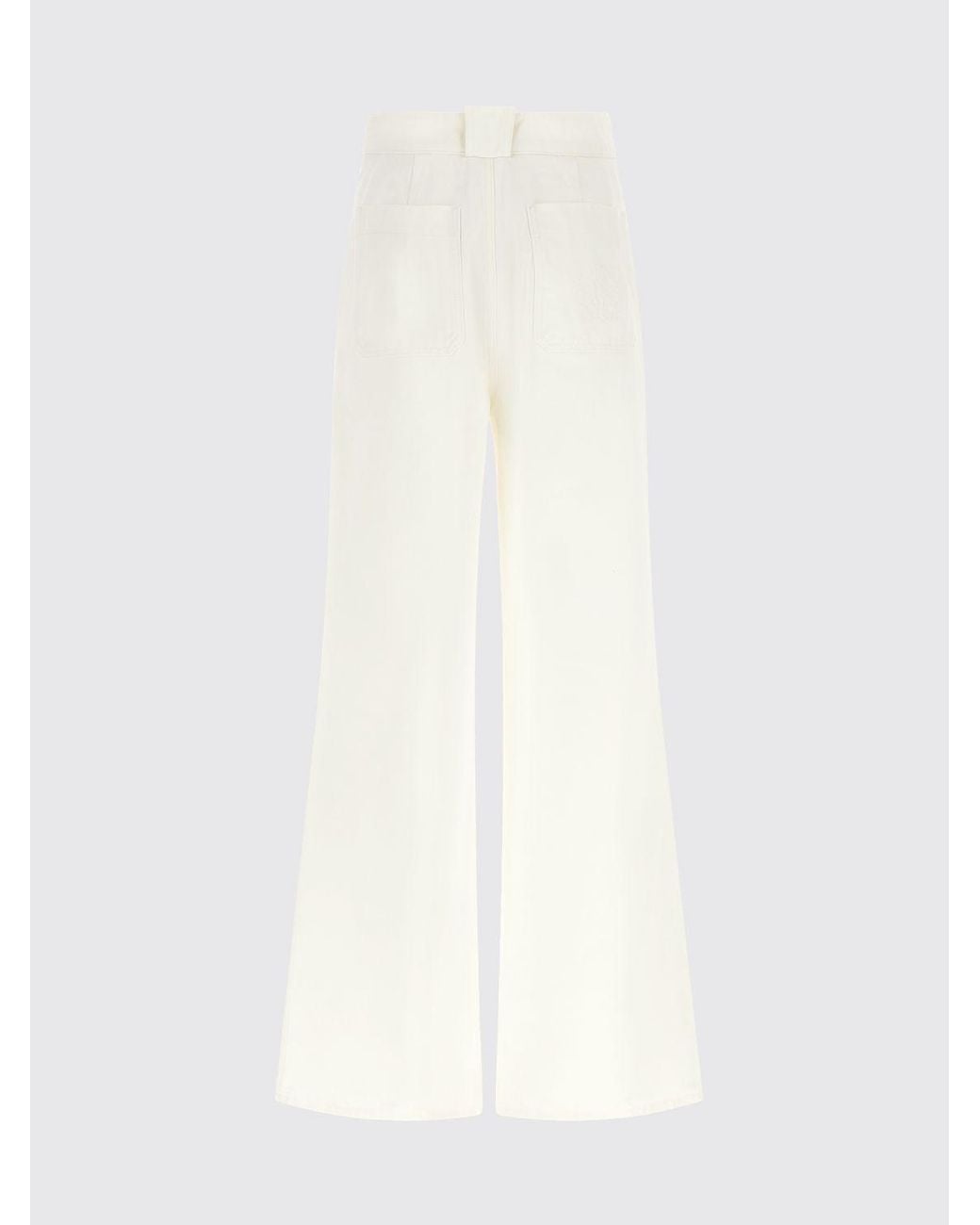 Max Mara White High-Waisted Cotton Flare Trousers With Patch Pockets