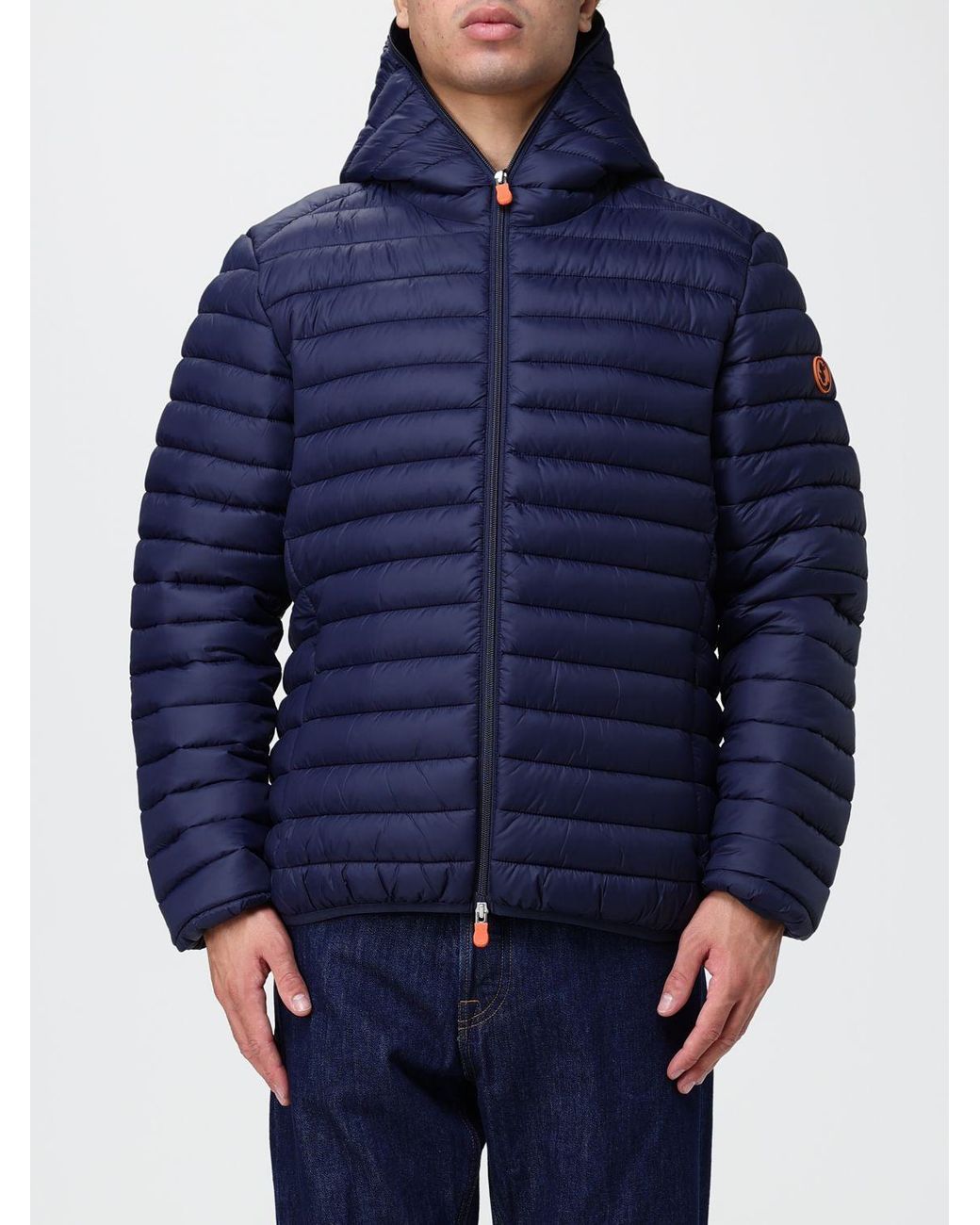Save The Duck Blue Short Quilted Nylon Puffer Jacket With Hood And Zip Closure for men