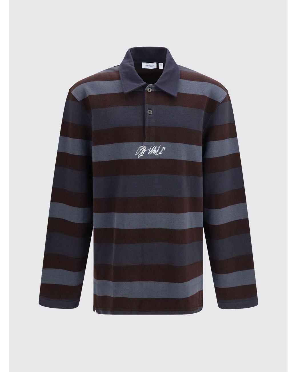 Off-White c/o Virgil Abloh Blue Striped Cotton Long-Sleeved Polo Shirt With Logo for men