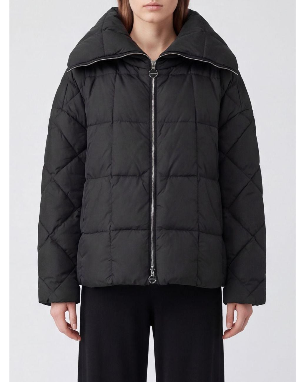 Ienki Ienki Black Short Quilted Nylon Puffer Jacket With Sailor Collar