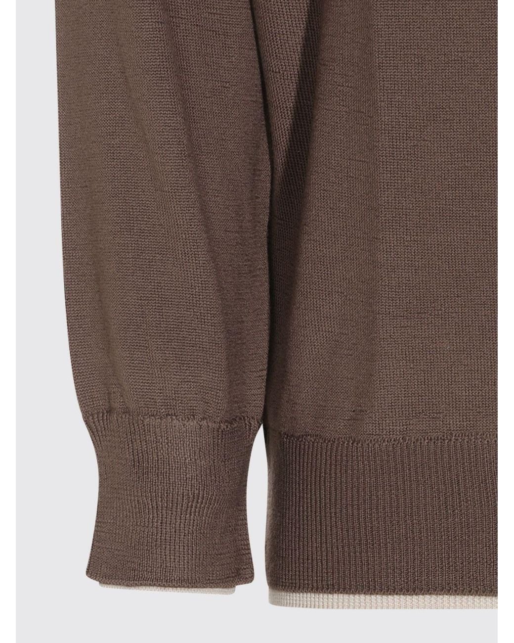 Eleventy Brown Pure Wool Long-Sleeved Crewneck Sweater With Ribbed Trim for men