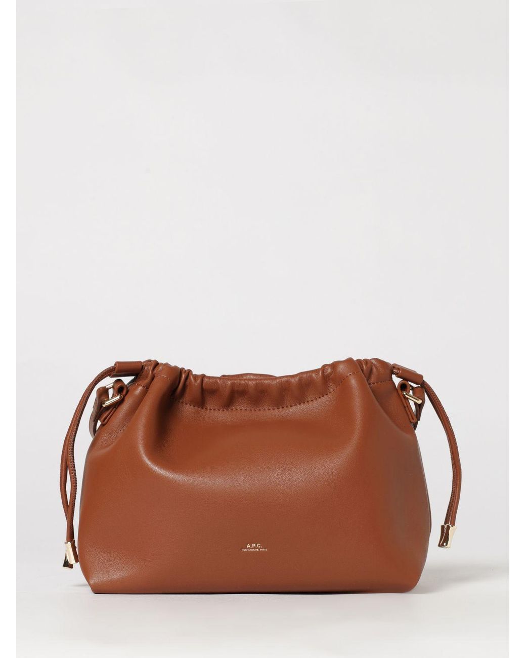 A.P.C. Brown Ninon Bucket Bag With Drawstring Closure And Adjustable Strap