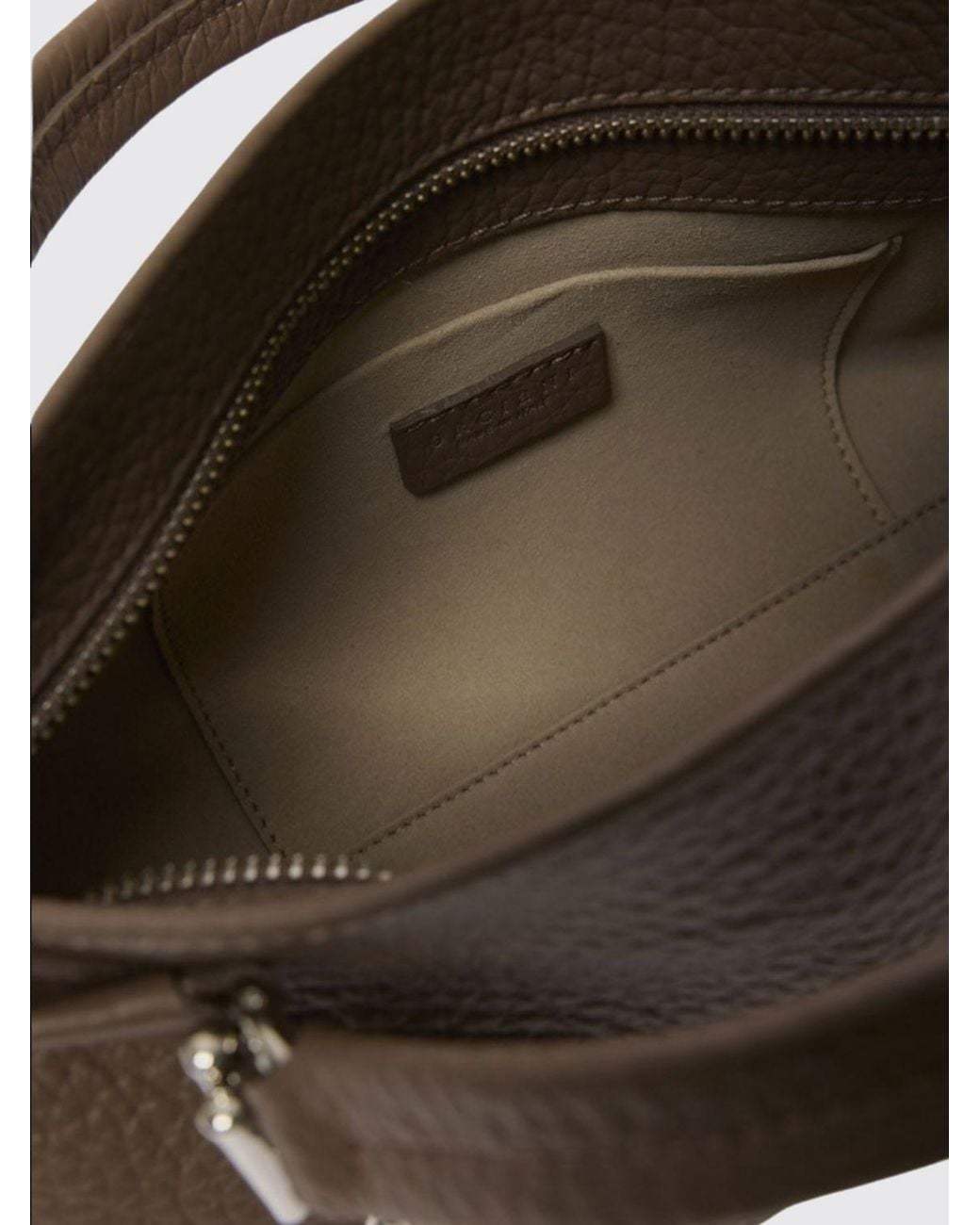 Orciani Brown Virgo Grained Leather Handbag With Double Handle And Logo Charm