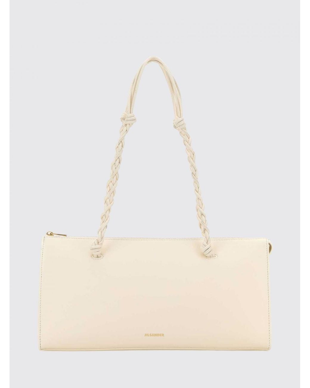 Jil Sander Natural Large Tangle Calfskin Leather Shoulder Bag With Braided Handle