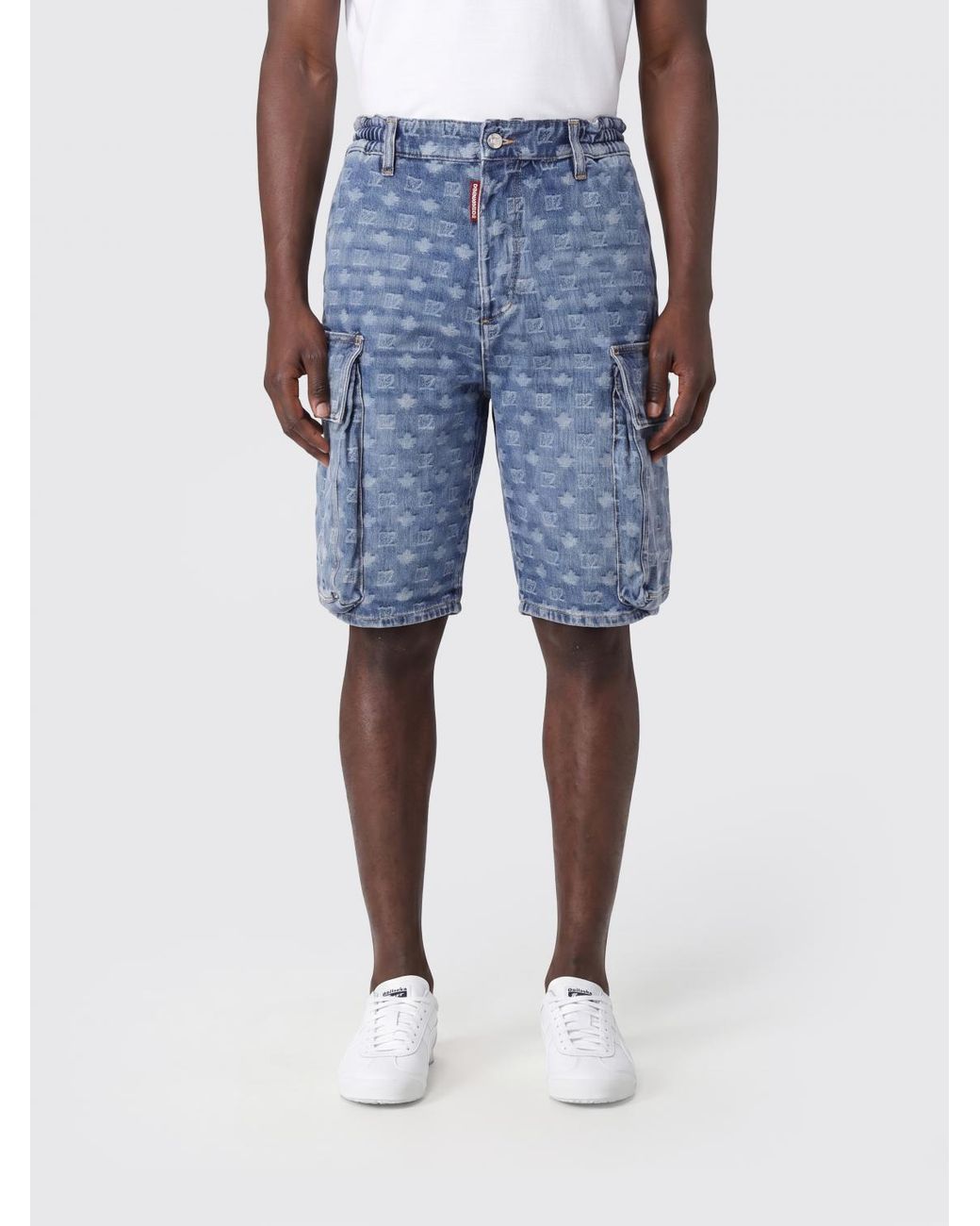 DSquared² Blue Monogram Jacquard Denim Cargo Shorts for men