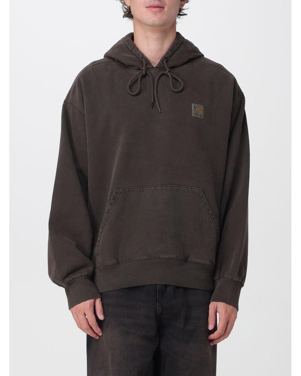 Carhartt Gray Relaxed Fit Cotton Hoodie With Kangaroo Pocket for men