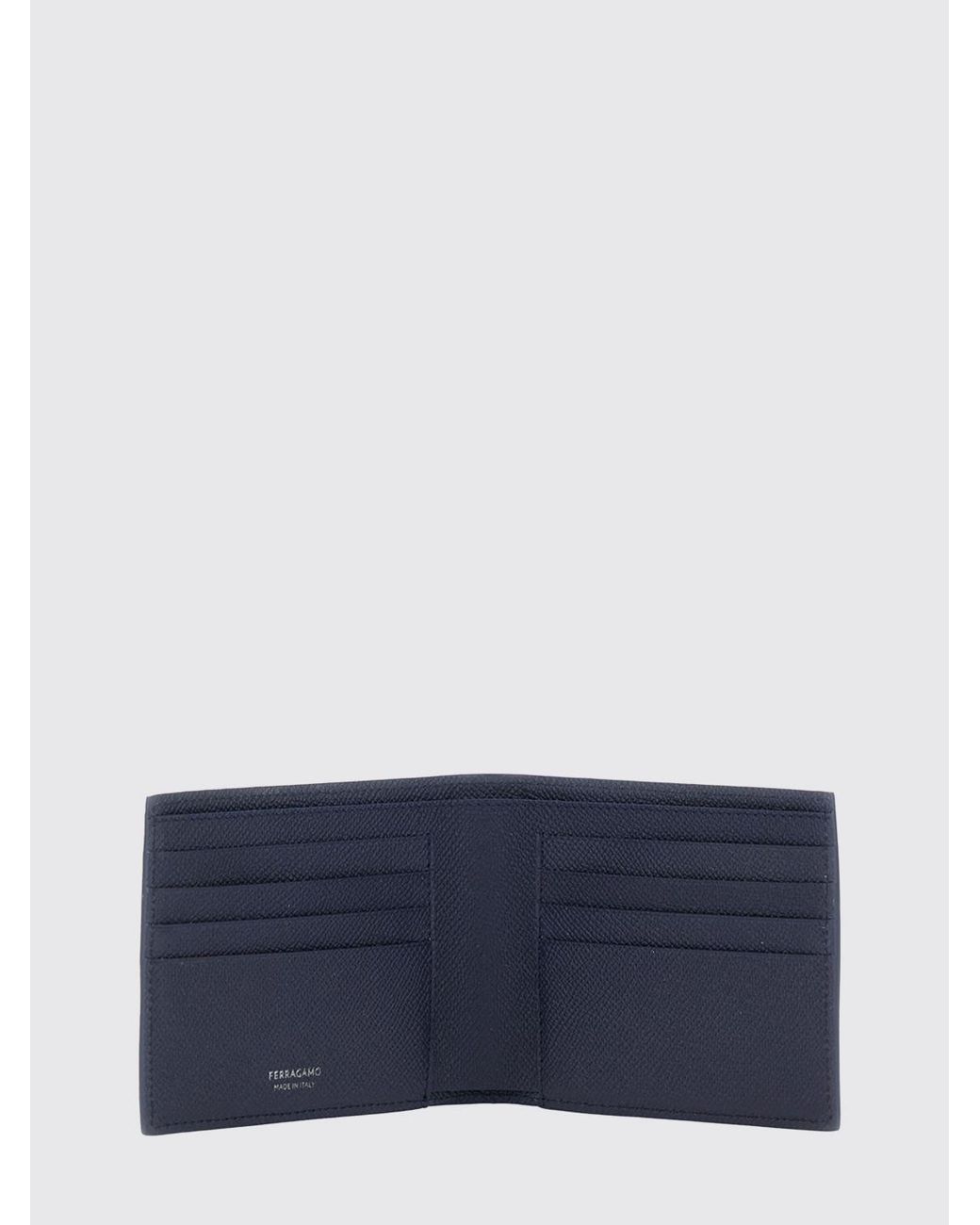 Ferragamo Blue Horizontal Grained Calfskin Wallet With Gancini Logo for men