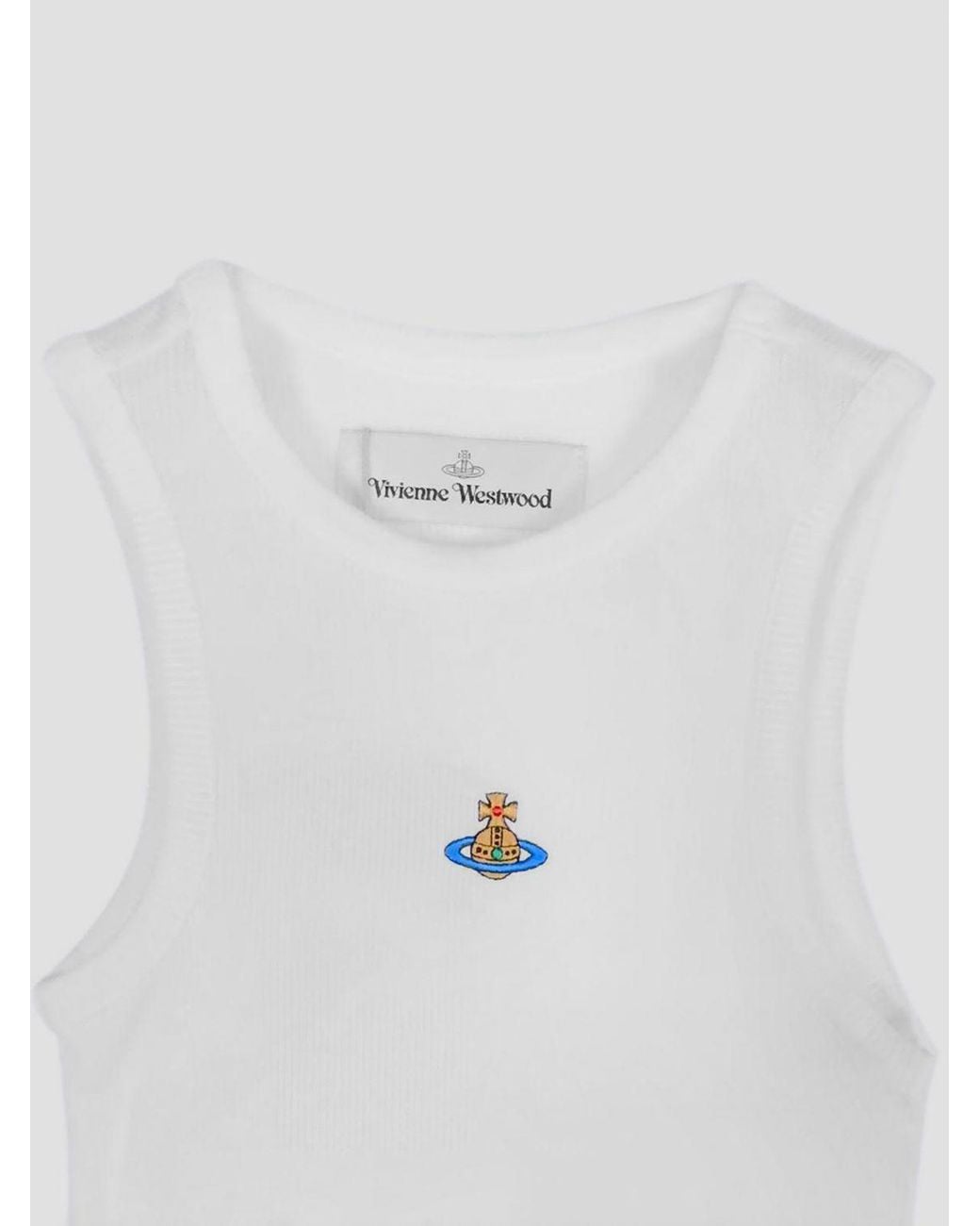 Vivienne Westwood White Slim Fit Cotton Tank Top With Embroidered Orb Logo