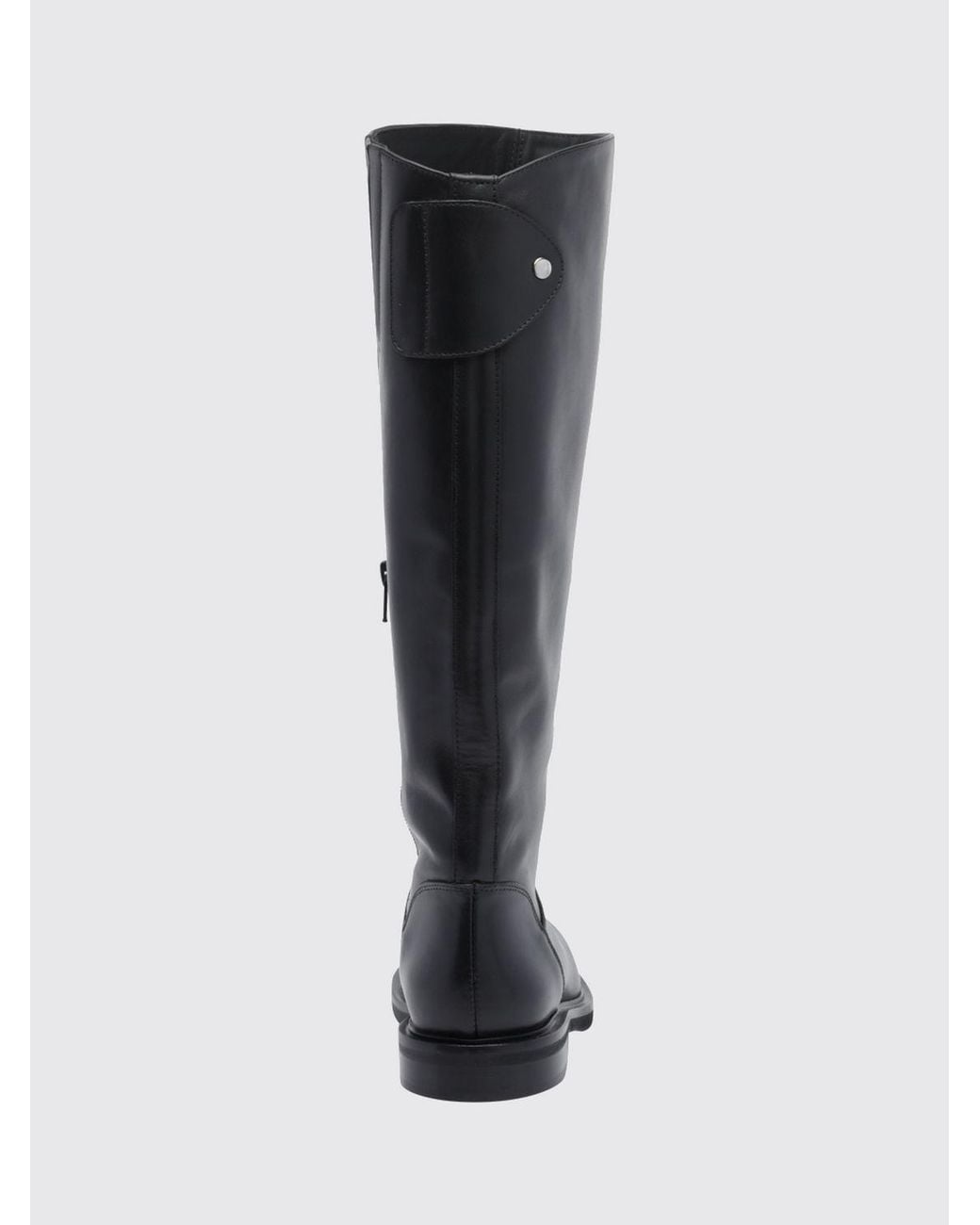 Poeve Black Smooth Calfskin Knee-High Boots With Side Zip And A Low Heel