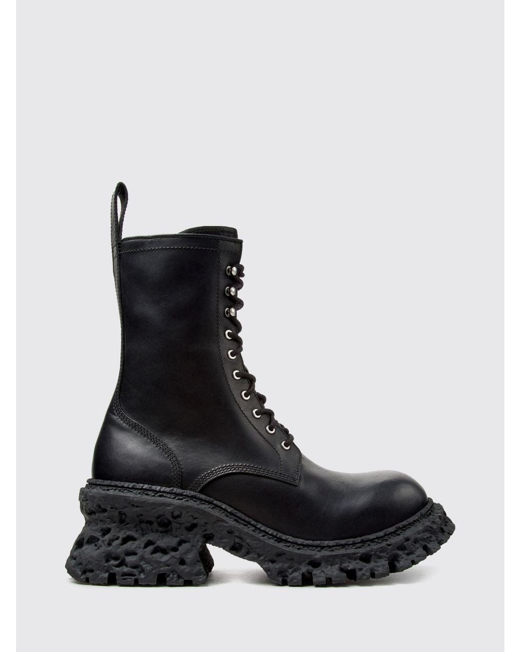 CAMPERLAB Black Quetal Smooth Leather Combat Boots With Pull Tab And Side Zip for men