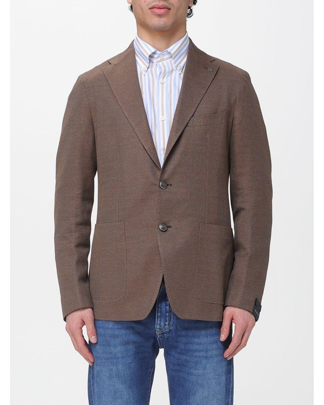Tagliatore Brown Single-Breasted Cotton Blend Blazer for men