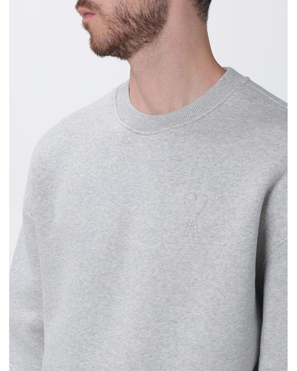 AMI Gray Cotton Blend Crew Neck Sweatshirt for men