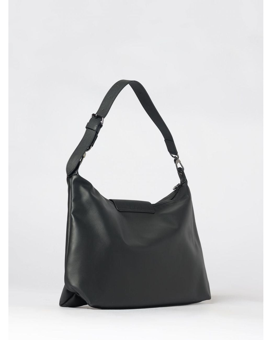 Longchamp Black Le Pliage Xtra Large Calfskin Leather Shoulder Bag With Logo