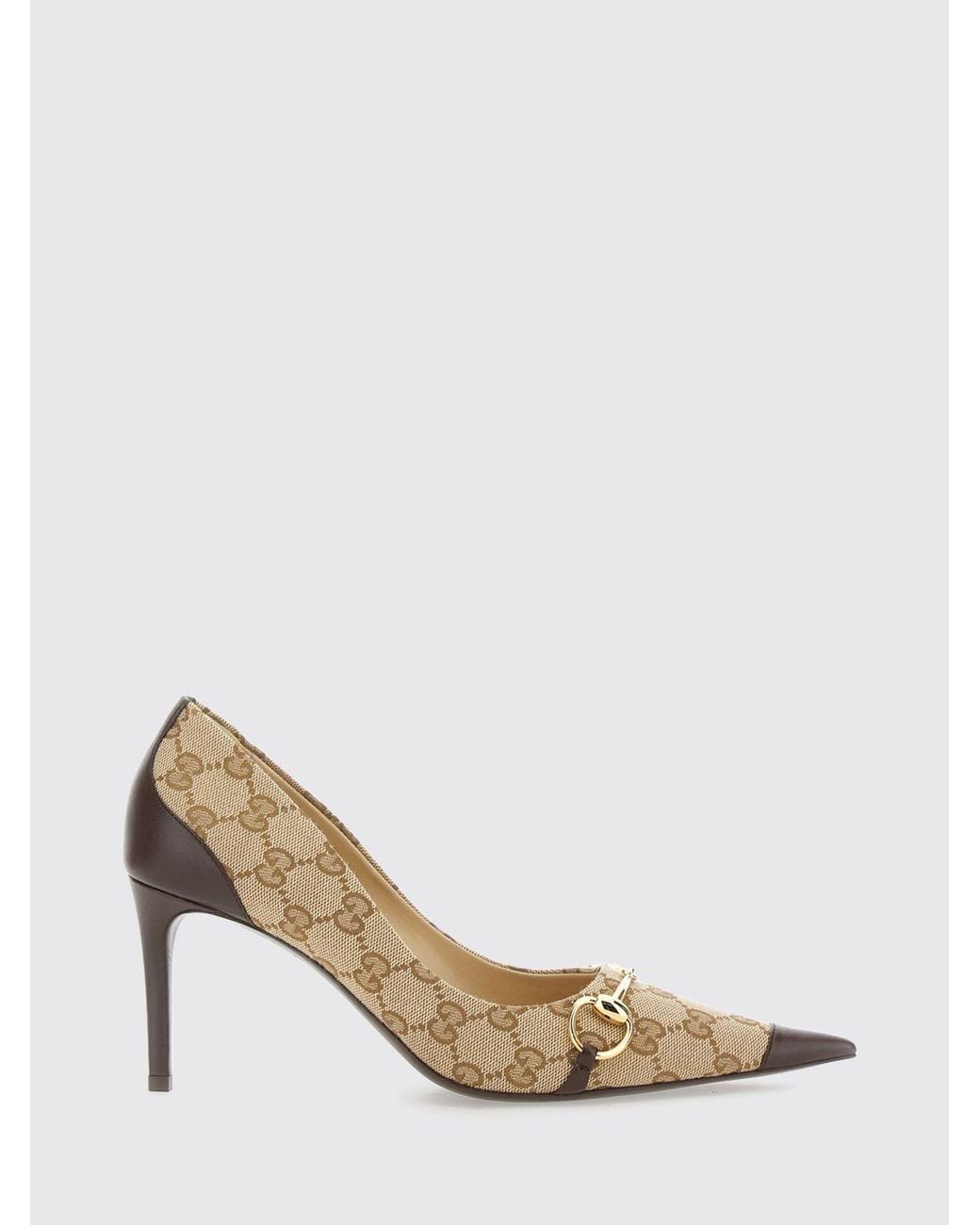 Gucci Natural Gg Jacquard Pumps With Horsebit Detail And Stiletto High Heel