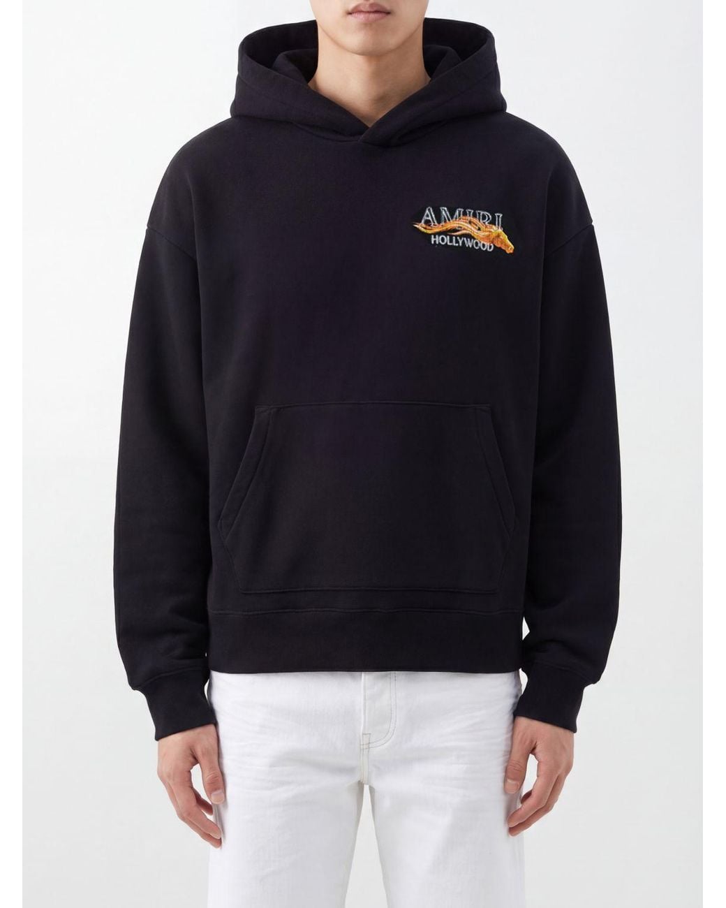 Amiri Blue Relaxed Fit Cotton Hoodie With Contrast Logo And Kangaroo Pocket for men