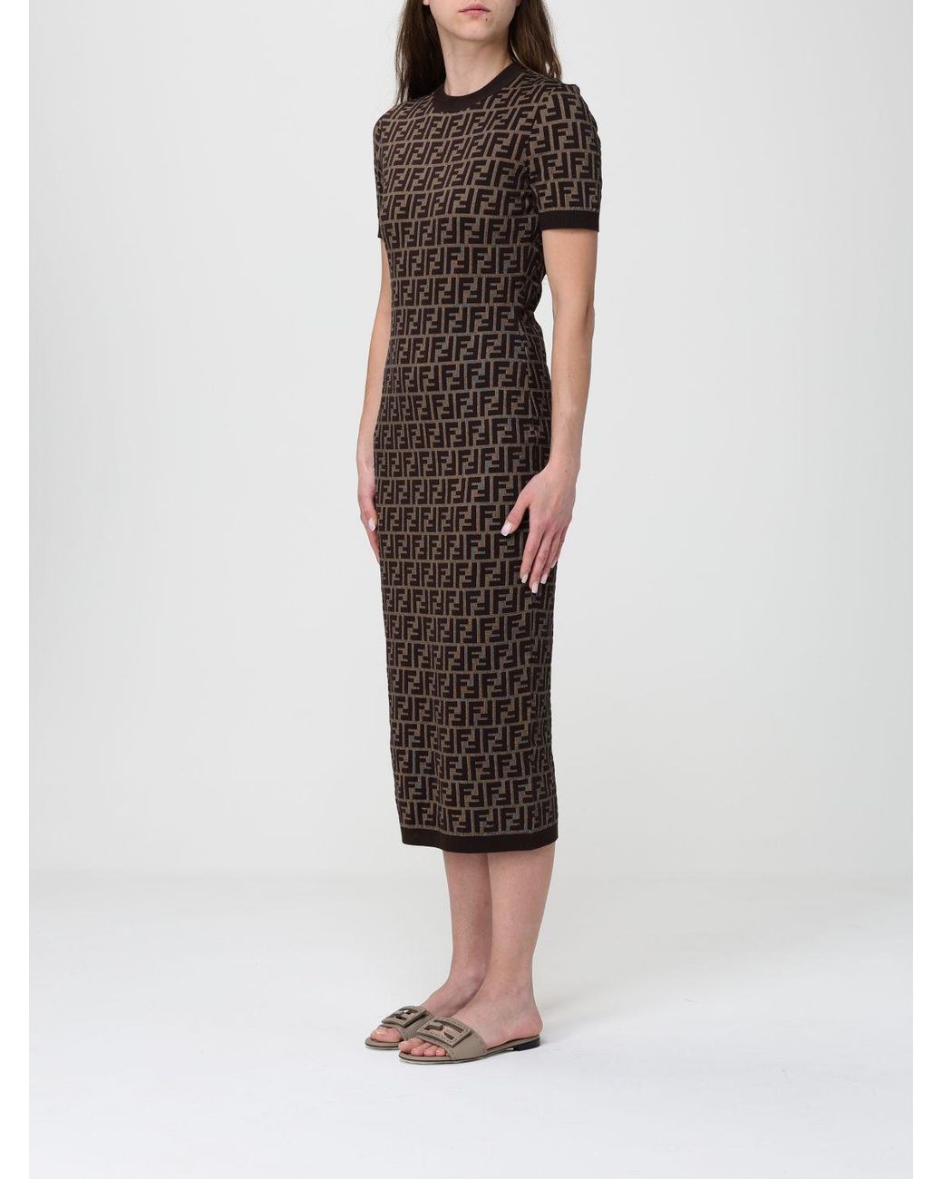 Fendi Black Ff Cotton Knit Sheath Dress