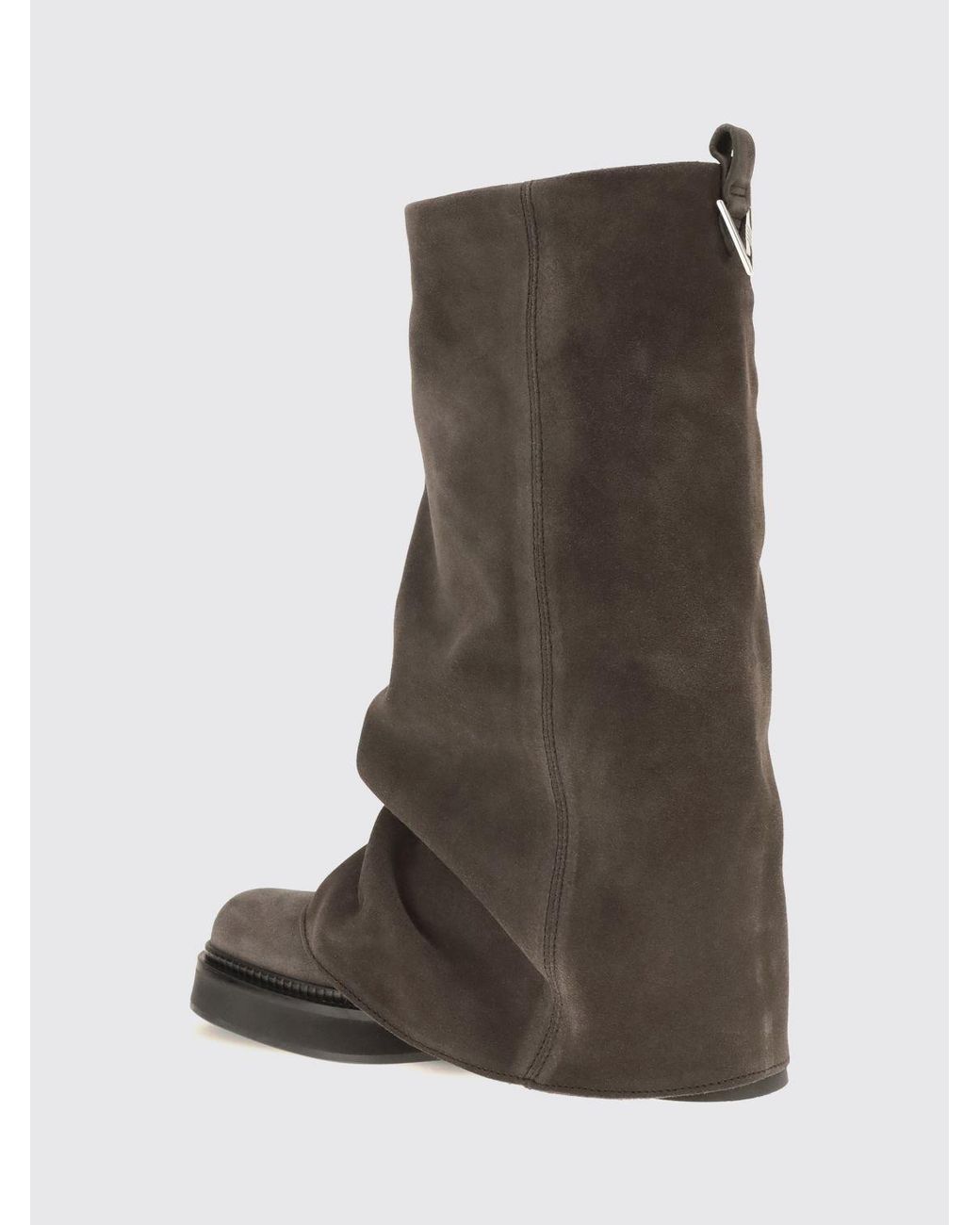 The Attico Brown Draped Suede Calf-High Boots With Low Heel