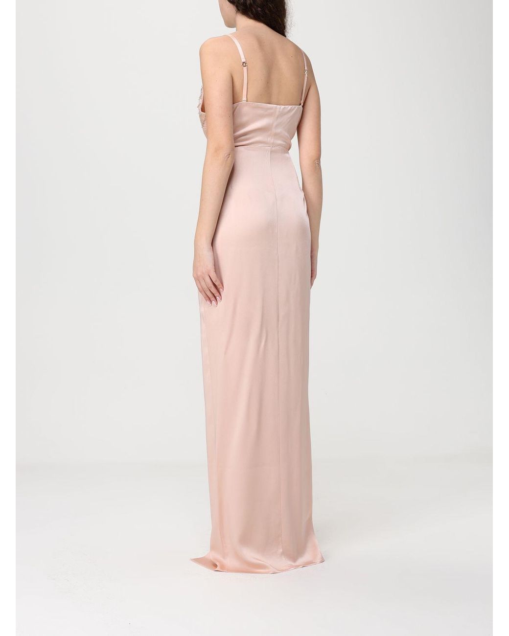 Elisabetta Franchi Pink Long Satin Dress With Sequins