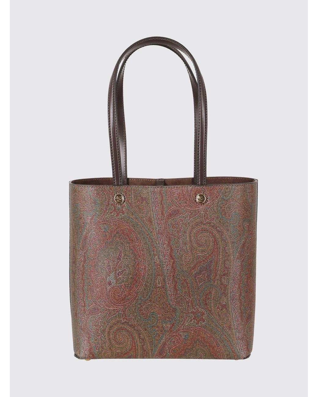 Etro Brown Essential Medium Paisley Cotton Tote Bag With Double Leather Handles