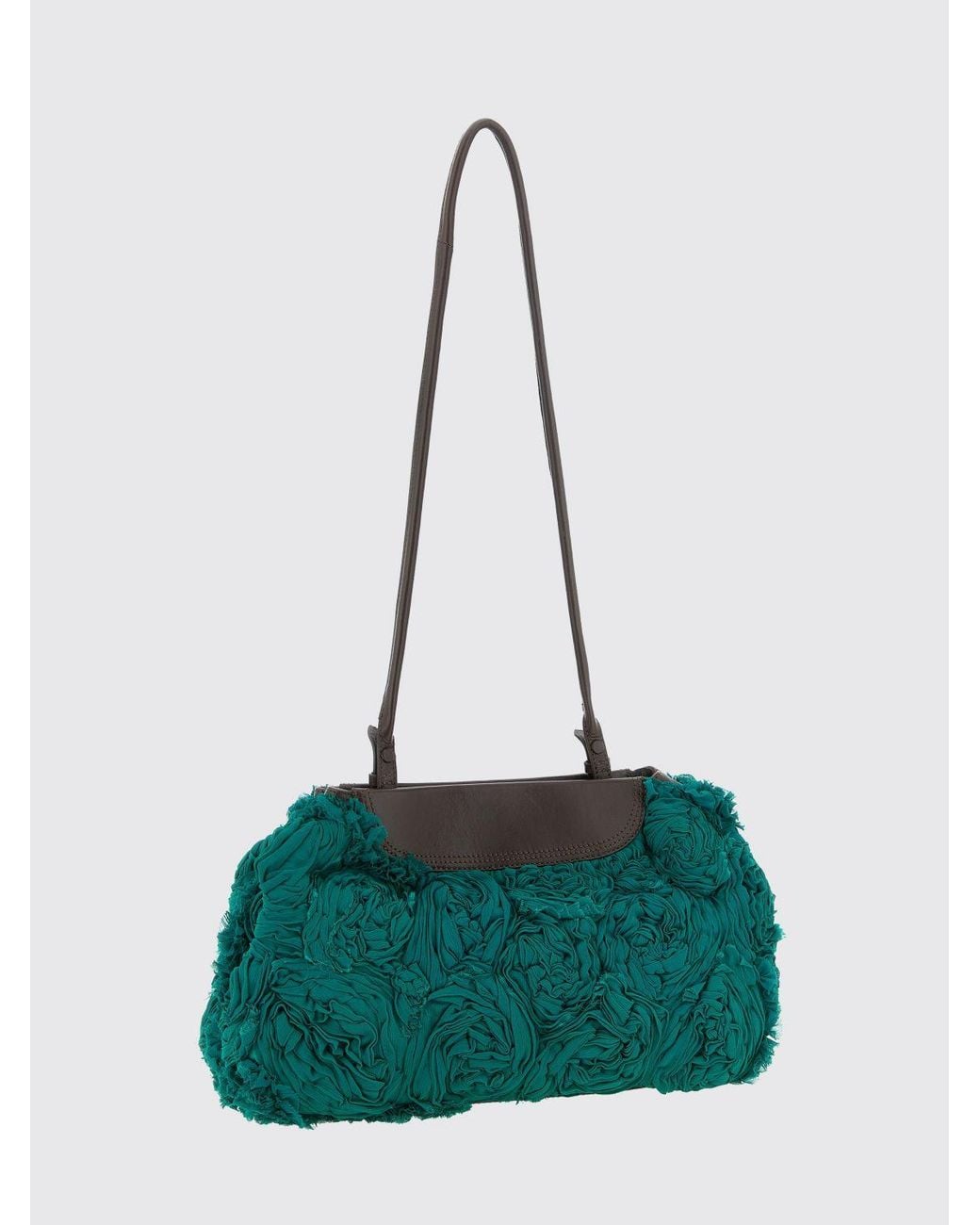 Dries Van Noten Green Flared Acetate Shoulder Bag With Embroidery And Leather Handle