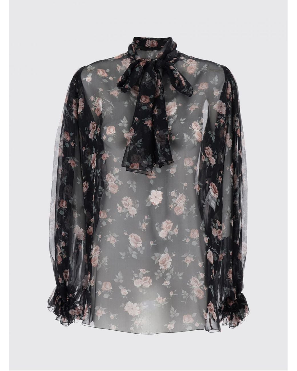 Dolce & Gabbana Black Dolce &Amp Gabbana Floral-Print Silk Blouse With Pussy-Bow Collar